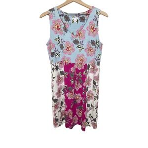J. Jill Printed Color Block Bright Spring Floral Jersey Knit Dress Sleeveless M